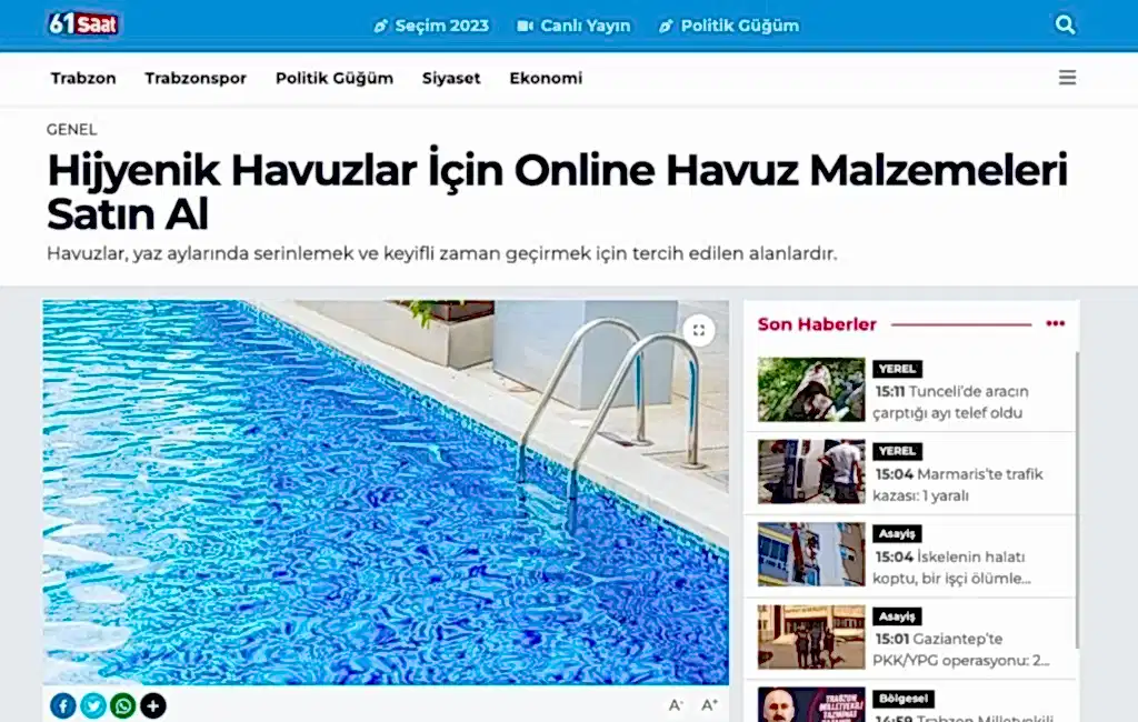 Havuzlar İçin Havuz Malzemeleri Satın Al Havuz Yapımı